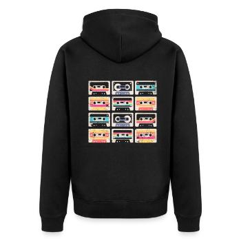 80er Jahre Kassette 1990er Bleistift Wickelkassette - Unisex Premium Bio Zip Hoodie - Schwarz - Hinten - Nico (187cm)