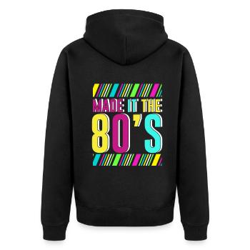 80er Die Musik der 80er - Unisex Premium Bio Zip Hoodie - Schwarz - Hinten - Nico (187cm)