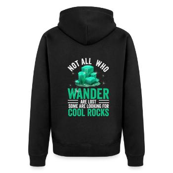 Wandern Sie auf der Suche nach coolen Felsen - Unisex Premium Bio Zip Hoodie - Schwarz - Hinten - Nico (187cm)