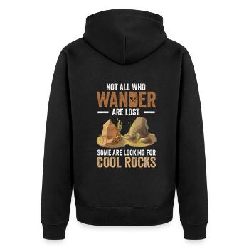 Wandern Sie auf der Suche nach coolen Felsen - Unisex Premium Bio Zip Hoodie - Schwarz - Hinten - Nico (187cm)