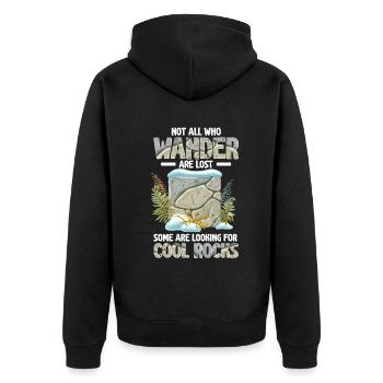 Wandern Sie auf der Suche nach coolen Felsen - Unisex Premium Bio Zip Hoodie - Schwarz - Hinten - Nico (187cm)