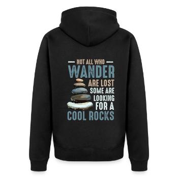 Wandern Sie auf der Suche nach coolen Felsen - Unisex Premium Bio Zip Hoodie - Schwarz - Hinten - Nico (187cm)