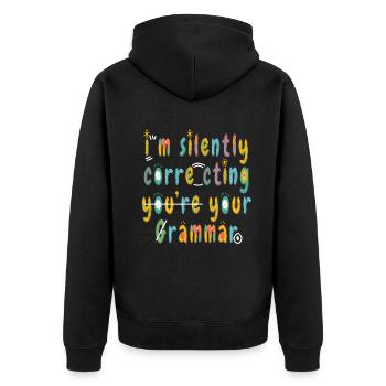 Je corrige silencieusement votre grammaire - Veste à capuche bio Premium Unisexe - noir - Dos - Nico (187cm)