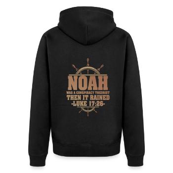 Noah war ein Verschwörungstheoretiker und es regnete - Unisex Premium Bio Zip Hoodie - Schwarz - Hinten - Nico (187cm)