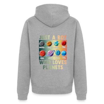 Juste un garçon qui aime les planètes du système solaire - Veste à capuche bio Premium Unisexe - gris chiné - Dos - Nico (187cm)
