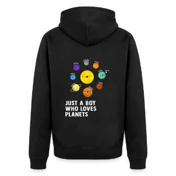 Nur ein Junge, der Planeten Sonnensystem liebt - Unisex Premium Bio Zip Hoodie - Schwarz - Hinten - Nico (187cm)
