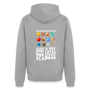 Juste un garçon qui aime les planètes du système solaire - Veste à capuche bio Premium Unisexe - gris chiné - Dos - Nico (187cm)