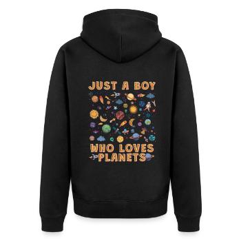 Juste un garçon qui aime les planètes du système solaire - Veste à capuche bio Premium Unisexe - noir - Dos - Nico (187cm)