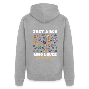 Juste un garçon qui aime les planètes du système solaire - Veste à capuche bio Premium Unisexe - gris chiné - Dos - Nico (187cm)
