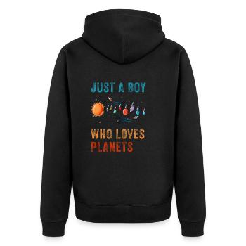 Just A Boy Who Loves Planets Solar System - Unisex Premium Organic Zip Hoodie - black - Back - Nico (187cm)