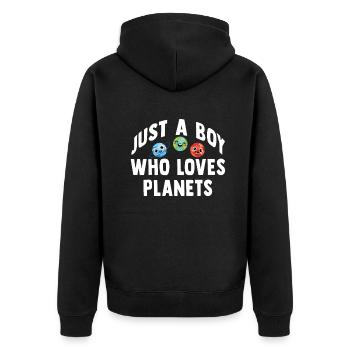 Nur ein Junge, der Planeten Sonnensystem liebt - Unisex Premium Bio Zip Hoodie - Schwarz - Hinten - Nico (187cm)