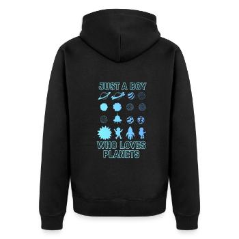Nur ein Junge, der Planeten Sonnensystem liebt - Unisex Premium Bio Zip Hoodie - Schwarz - Hinten - Nico (187cm)
