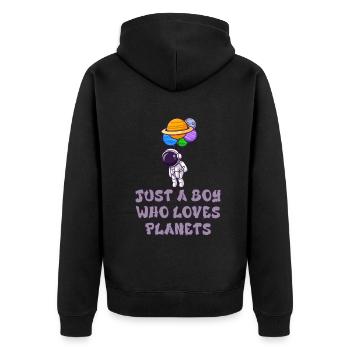 Nur ein Junge, der Planeten Sonnensystem liebt - Unisex Premium Bio Zip Hoodie - Schwarz - Hinten - Nico (187cm)