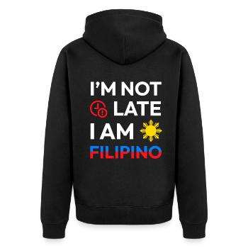 Ich bin nicht zu spät Ich bin Filipino Design für - Unisex Premium Bio Zip Hoodie - Schwarz - Hinten - Nico (187cm)