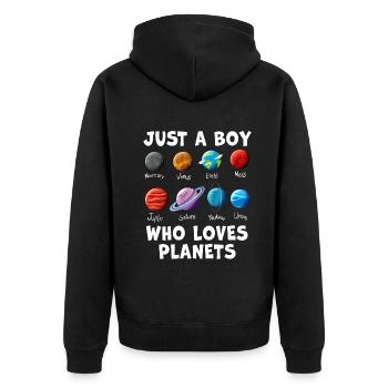 Just A Boy Who Loves Planets Solar System - Unisex Premium Organic Zip Hoodie - black - Back - Nico (187cm)