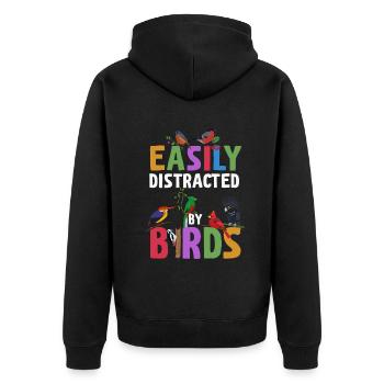 Leicht abgelenkt von Vögeln Vogelliebhaber - Unisex Premium Bio Zip Hoodie - Schwarz - Hinten - Nico (187cm)