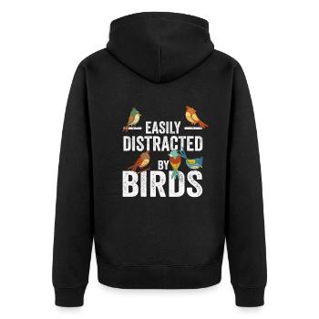 Easily Distracted By Birds Bird Lover - Unisex Premium Organic Zip Hoodie - black - Back - Nico (187cm)