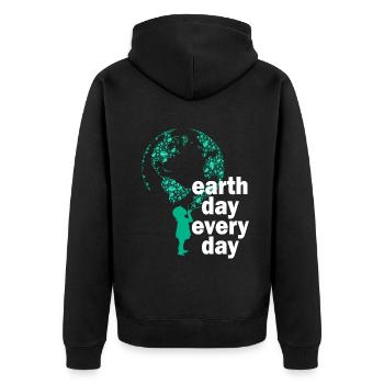 Tag der Erde: Alltägliches Umweltbewusstsein - Unisex Premium Bio Zip Hoodie - Schwarz - Hinten - Nico (187cm)