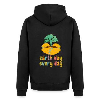 Tag der Erde: Alltägliches Umweltbewusstsein - Unisex Premium Bio Zip Hoodie - Schwarz - Hinten - Nico (187cm)