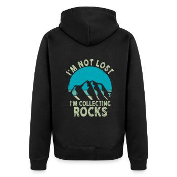 Ich bin nicht verloren Ich sammle Steine Lustige Geologie - Unisex Premium Bio Zip Hoodie - Schwarz - Hinten - Nico (187cm)