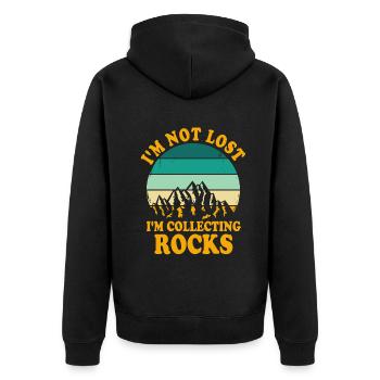 Ich bin nicht verloren Ich sammle Steine Lustige Geologie - Unisex Premium Bio Zip Hoodie - Schwarz - Hinten - Nico (187cm)