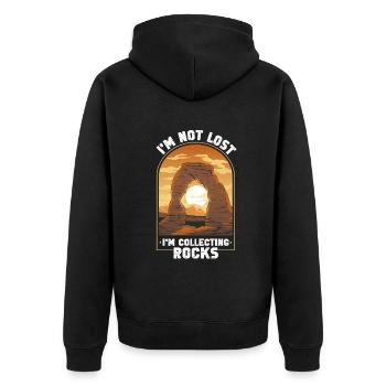 Ich bin nicht verloren Ich sammle Steine Lustige Geologie - Unisex Premium Bio Zip Hoodie - Schwarz - Hinten - Nico (187cm)