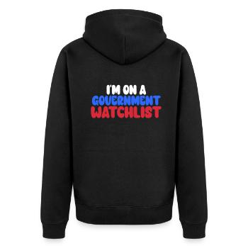 Ich stehe auf einer Beobachtungsliste der Regierung - Unisex Premium Bio Zip Hoodie - Schwarz - Hinten - Nico (187cm)