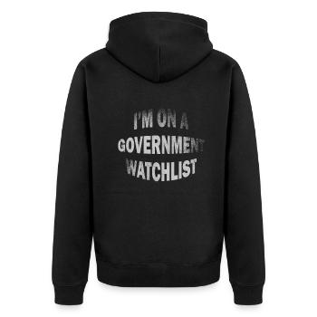 Ich stehe auf einer Beobachtungsliste der Regierung - Unisex Premium Bio Zip Hoodie - Schwarz - Hinten - Nico (187cm)