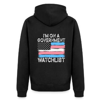 Ich stehe auf einer Beobachtungsliste der Regierung - Unisex Premium Bio Zip Hoodie - Schwarz - Hinten - Nico (187cm)