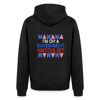 Ich stehe auf einer Beobachtungsliste der Regierung - Unisex Premium Bio Zip Hoodie - Schwarz - Hinten - Nico (187cm)