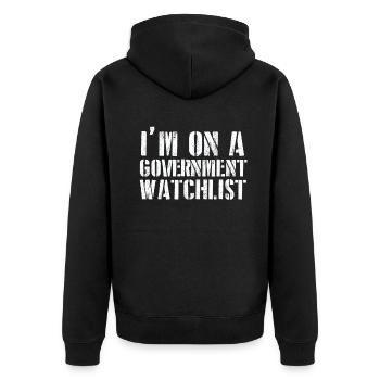 Ich stehe auf einer Beobachtungsliste der Regierung - Unisex Premium Bio Zip Hoodie - Schwarz - Hinten - Nico (187cm)