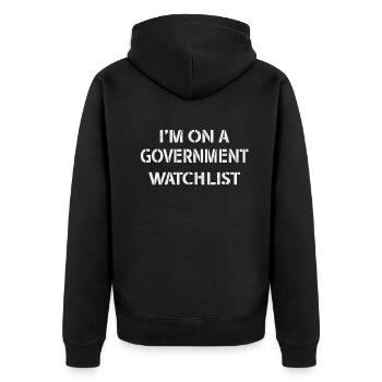Ich stehe auf einer Beobachtungsliste der Regierung - Unisex Premium Bio Zip Hoodie - Schwarz - Hinten - Nico (187cm)
