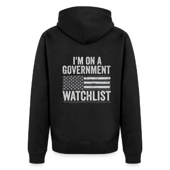 Ich stehe auf einer Beobachtungsliste der Regierung - Unisex Premium Bio Zip Hoodie - Schwarz - Hinten - Nico (187cm)