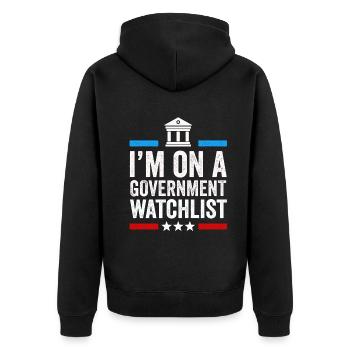 Ich stehe auf einer Beobachtungsliste der Regierung - Unisex Premium Bio Zip Hoodie - Schwarz - Hinten - Nico (187cm)