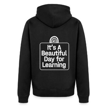 Es ist ein schöner Tag zum Lernen - Unisex Premium Bio Zip Hoodie - Schwarz - Hinten - Nico (187cm)