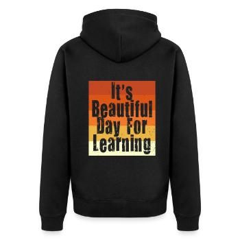 Es ist ein schöner Tag zum Lernen - Unisex Premium Bio Zip Hoodie - Schwarz - Hinten - Nico (187cm)
