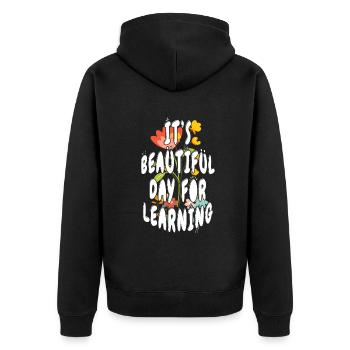 Es ist ein schöner Tag zum Lernen - Unisex Premium Bio Zip Hoodie - Schwarz - Hinten - Nico (187cm)