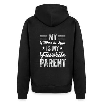 Mein Schwiegervater ist mein Lieblingselternteil - Unisex Premium Bio Zip Hoodie - Schwarz - Hinten - Nico (187cm)