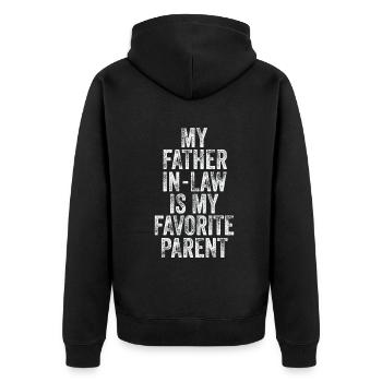 Mein Schwiegervater ist mein Lieblingselternteil - Unisex Premium Bio Zip Hoodie - Schwarz - Hinten - Nico (187cm)
