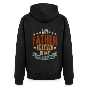Mein Schwiegervater ist mein Lieblingselternteil - Unisex Premium Bio Zip Hoodie - Schwarz - Hinten - Nico (187cm)
