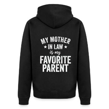 Meine Schwiegermutter ist meine Lieblingsmutter - Unisex Premium Bio Zip Hoodie - Schwarz - Hinten - Nico (187cm)