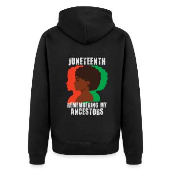Juneteenth 1865 Gedenken an meine Vorfahren - Unisex Premium Bio Zip Hoodie - Schwarz - Hinten - Nico (187cm)