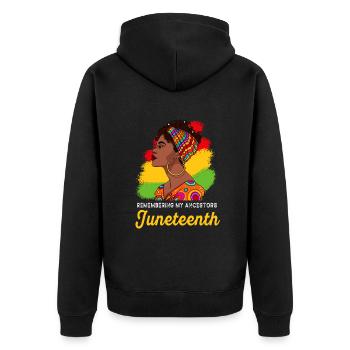 Juneteenth 1865 Se souvenir de mes ancêtres - Veste à capuche bio Premium Unisexe - noir - Dos - Nico (187cm)