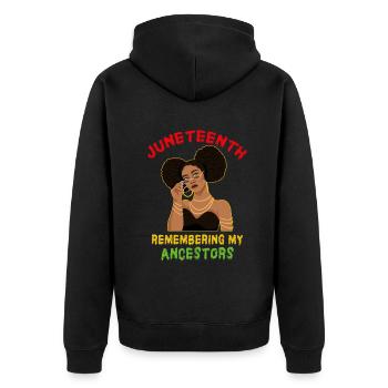 Juneteenth 1865 Gedenken an meine Vorfahren - Unisex Premium Bio Zip Hoodie - Schwarz - Hinten - Nico (187cm)