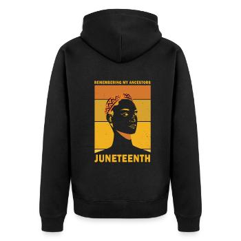 Juneteenth 1865 Remembering My Ancestors - Unisex Premium Organic Zip Hoodie - black - Back - Nico (187cm)