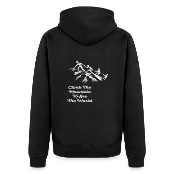 Erklimmen Sie den Berg, um die Welt zu sehen - Unisex Premium Bio Zip Hoodie - Schwarz - Hinten - Nico (187cm)