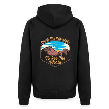 Erklimmen Sie den Berg, um die Welt zu sehen - Unisex Premium Bio Zip Hoodie - Schwarz - Hinten - Nico (187cm)