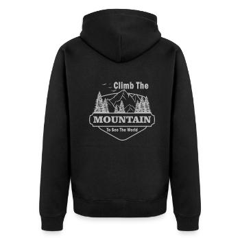 Erklimmen Sie den Berg, um die Welt zu sehen - Unisex Premium Bio Zip Hoodie - Schwarz - Hinten - Nico (187cm)