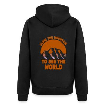 Erklimmen Sie den Berg, um die Welt zu sehen - Unisex Premium Bio Zip Hoodie - Schwarz - Hinten - Nico (187cm)
