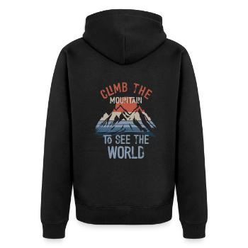 Erklimmen Sie den Berg, um die Welt zu sehen - Unisex Premium Bio Zip Hoodie - Schwarz - Hinten - Nico (187cm)
